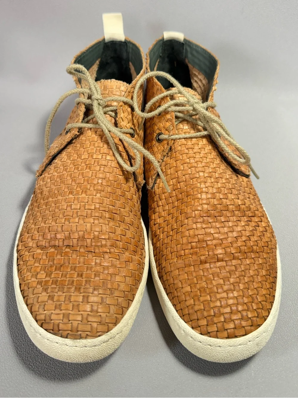 Pratesi Tan Italian Woven Leather Chukka Lace-Up Sneakers